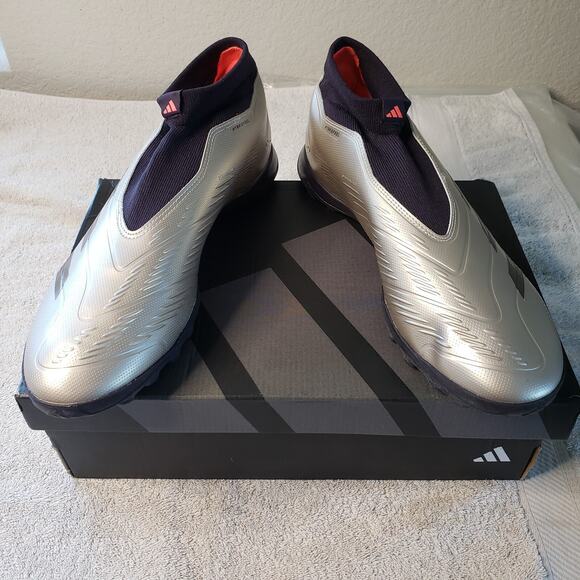 Adidas Predator League LL TF Mens 12 Silver Soccer Cleats Sportswear Futuristic - Picture 1 of 8